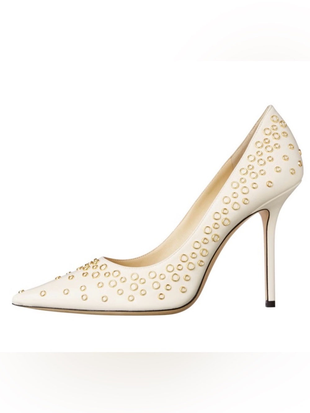 Jimmy Choo Ivory Pointed Toe Pumps with Gold Studs